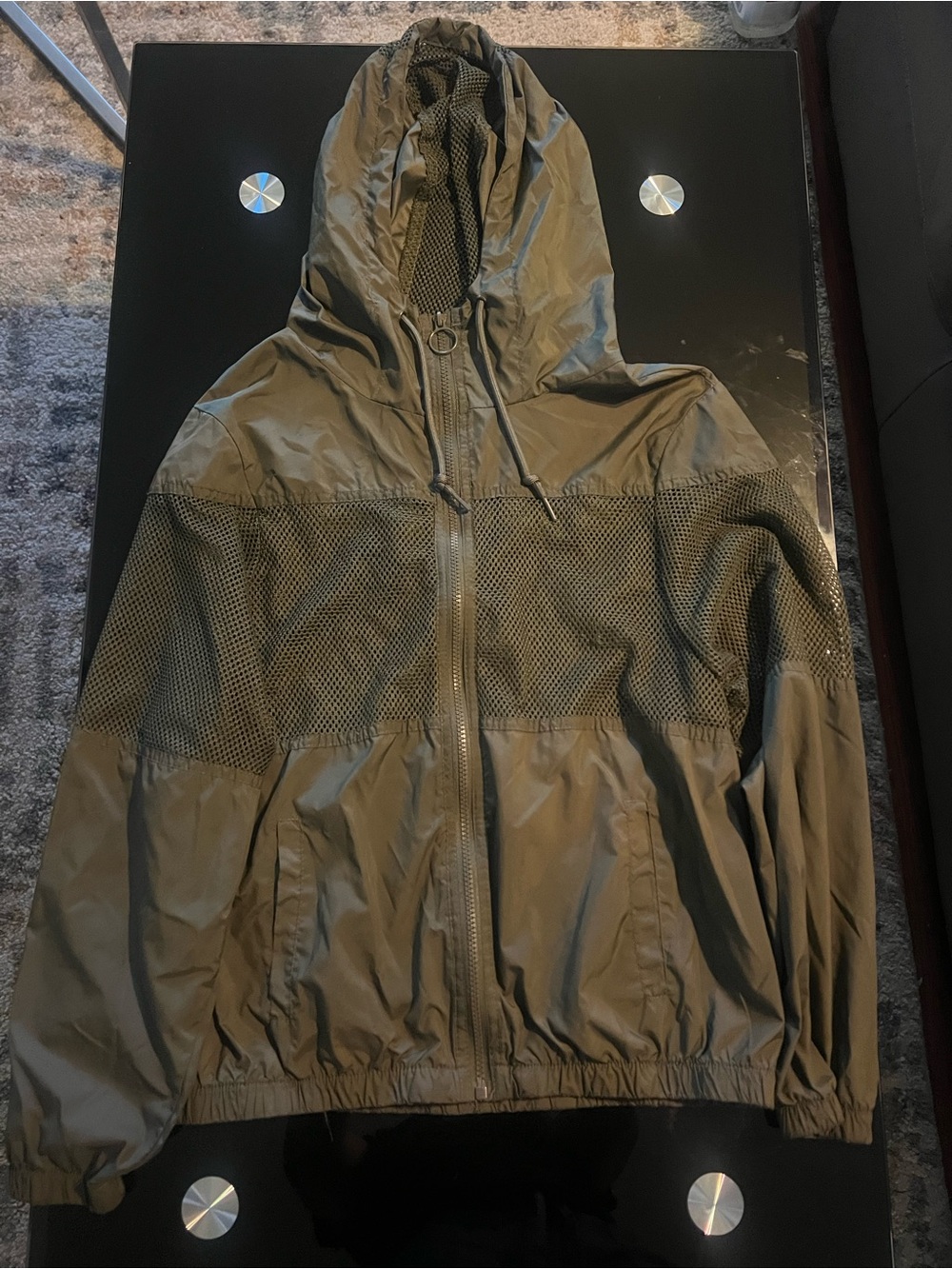 Olive Green Hooded Windbreaker Jacket